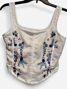 White Embroidered Corset Look Tank Top Medium